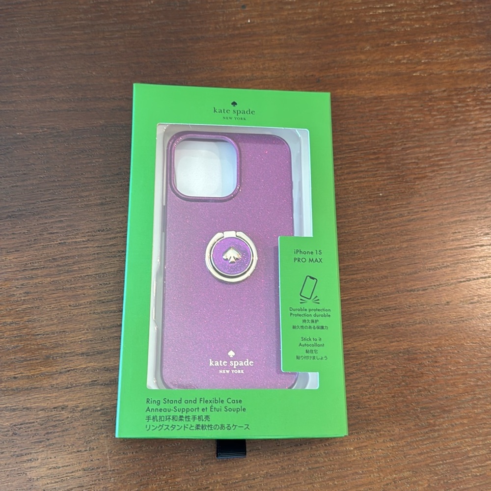 Kate Spade Purple Phone Case with Gold Ring Holder - iPhone 15 Pro Max